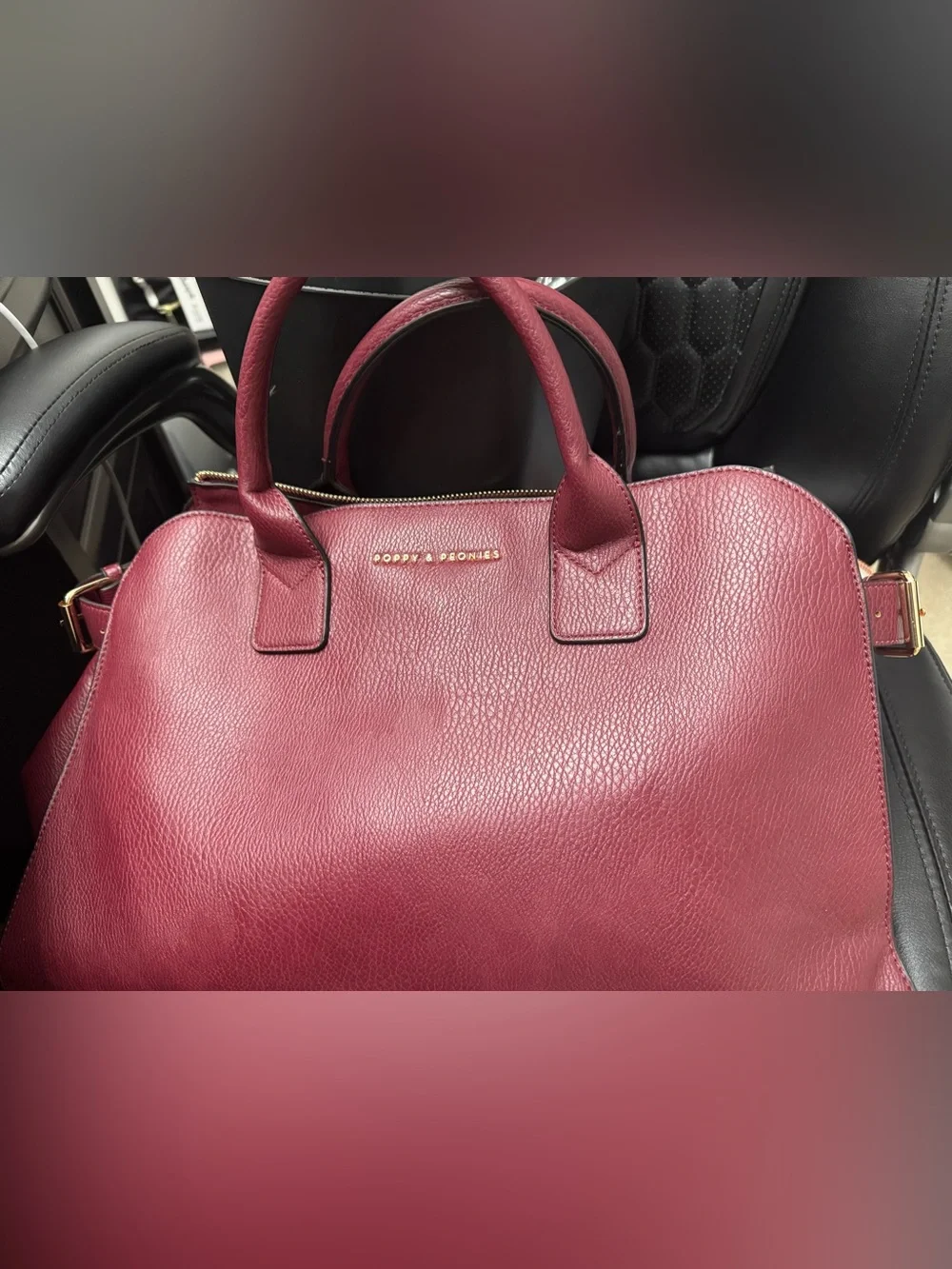 Poppy & Peonies Burgundy Pebbled Leather Satchel